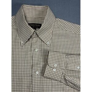 Harry Rosen Mens Button Down Shirt Large Tan Brown Check Cotton Made in Italy
